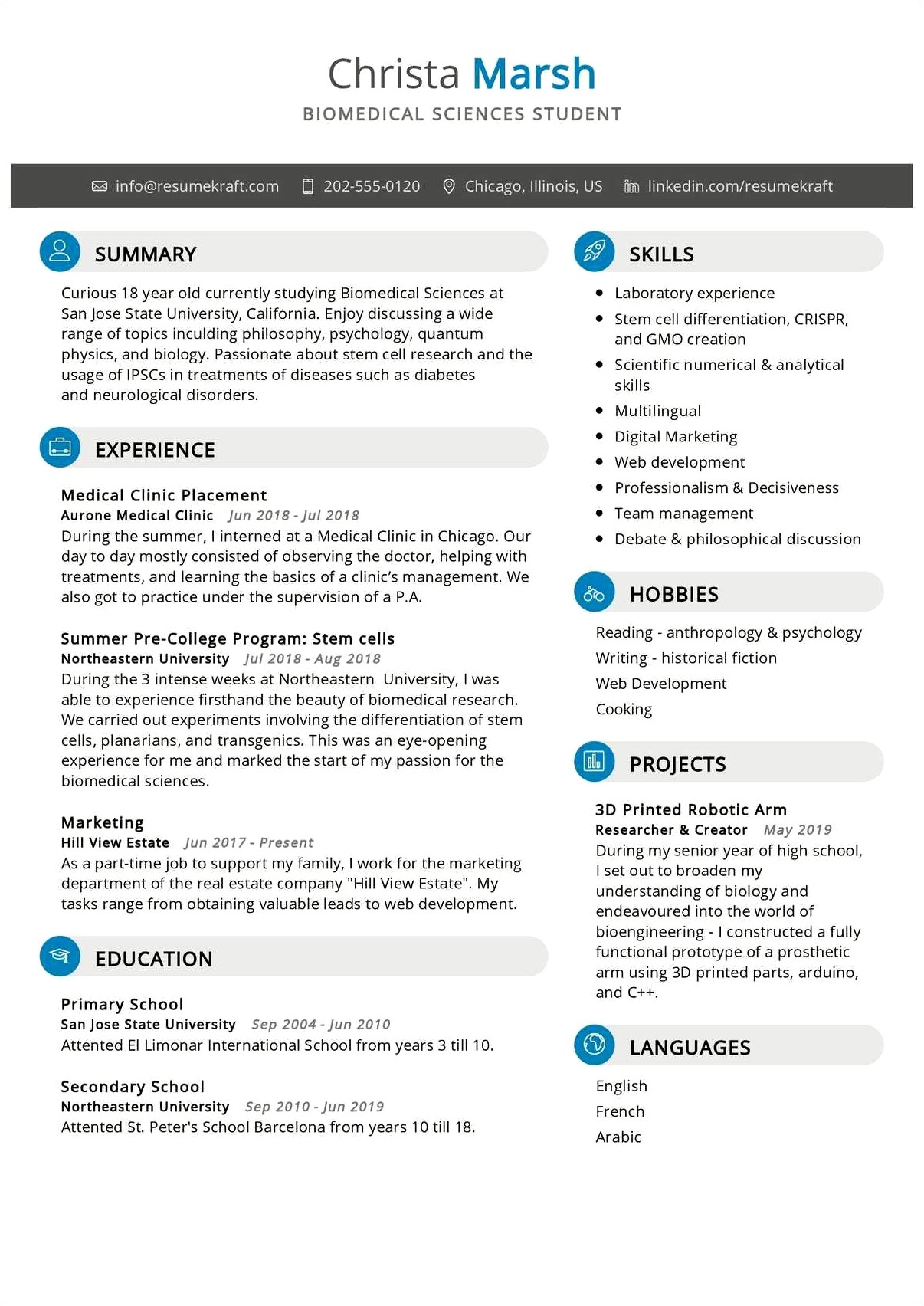 Example Of Psychology Student Resume