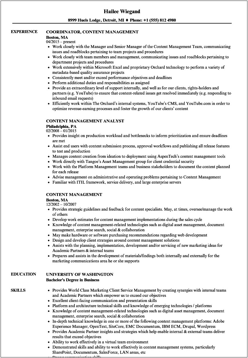 Example Of Resume Content Driven