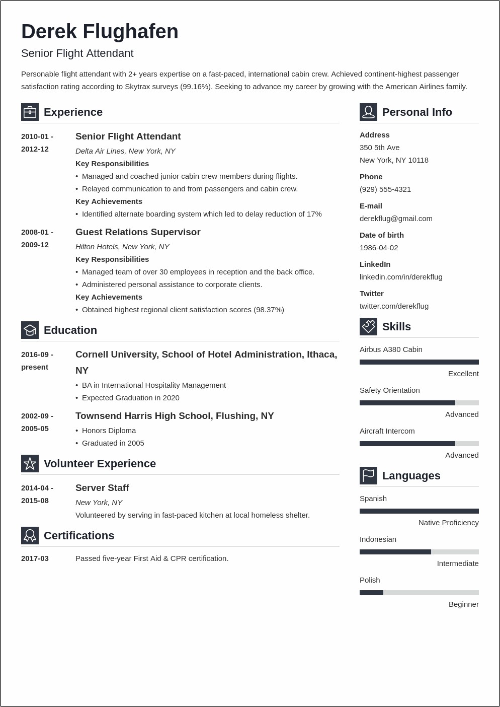Example Of Resume For Airline