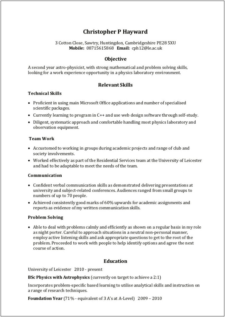 Example Of Resume For Applying An Assistant Account