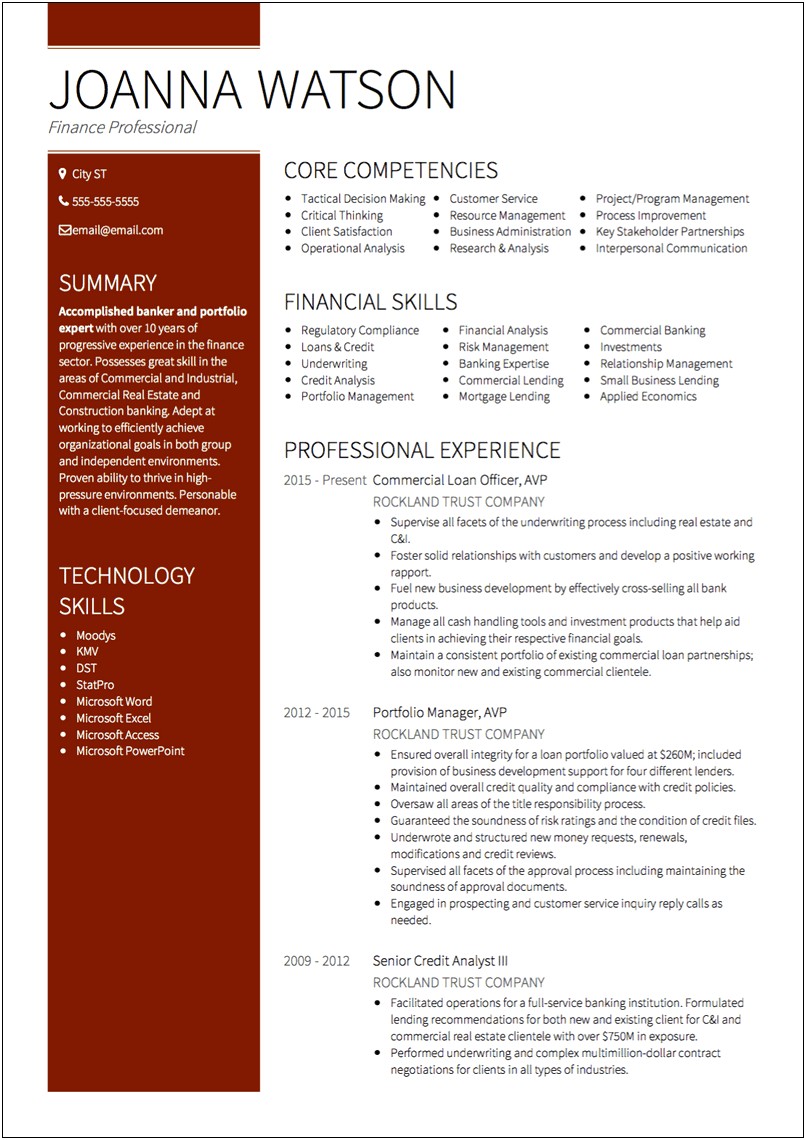 Example Of Resume For Banking