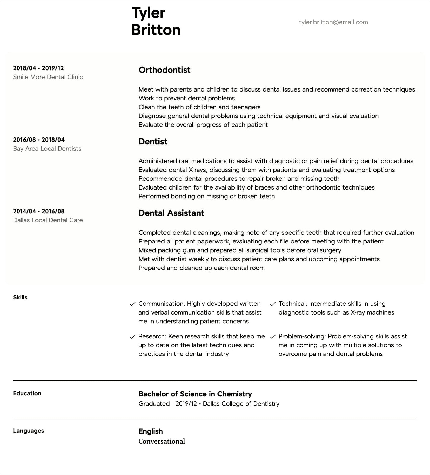 Example Of Resume For Dentist