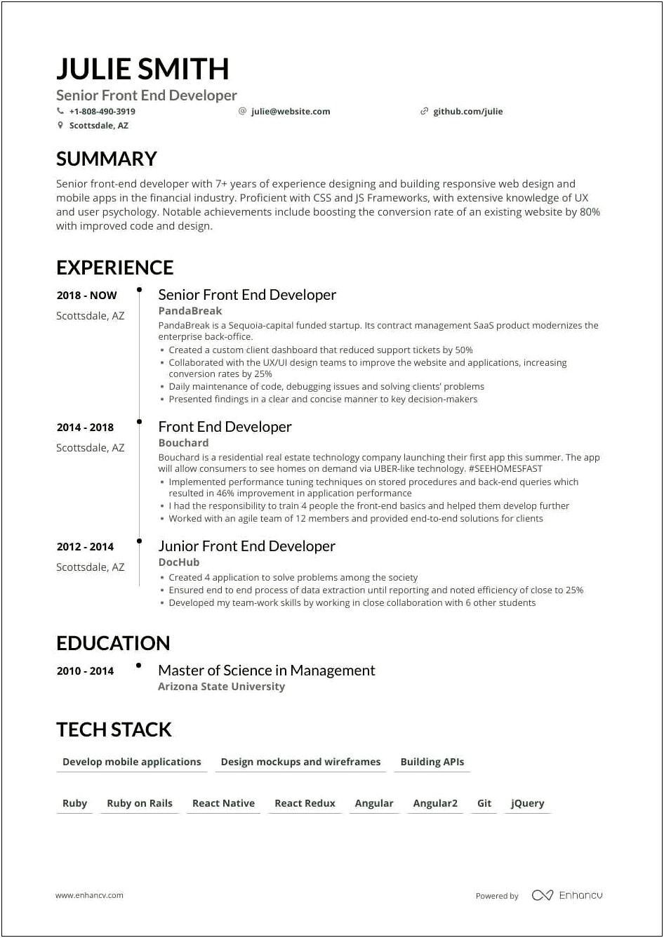 Example Of Resume For Developer