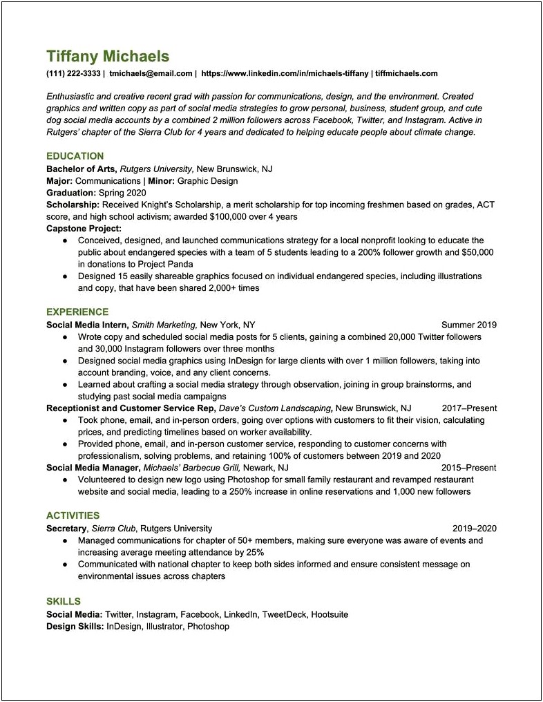 Example Of Resume For Entry Level Job