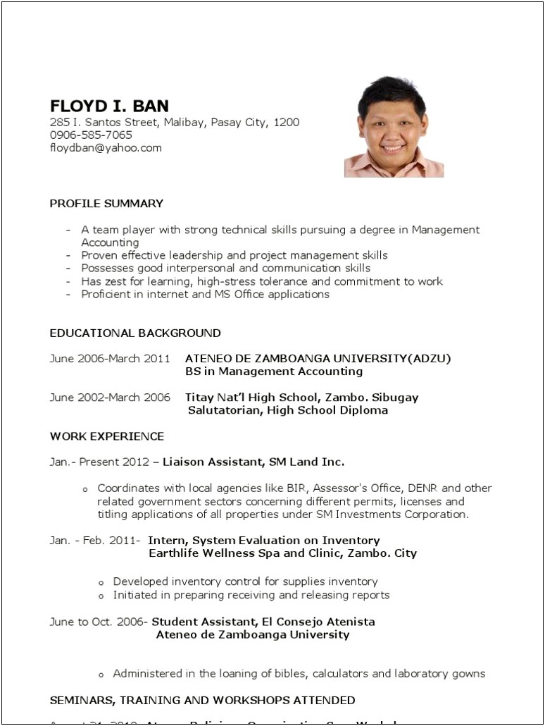 Example Of Resume For Grad School Application
