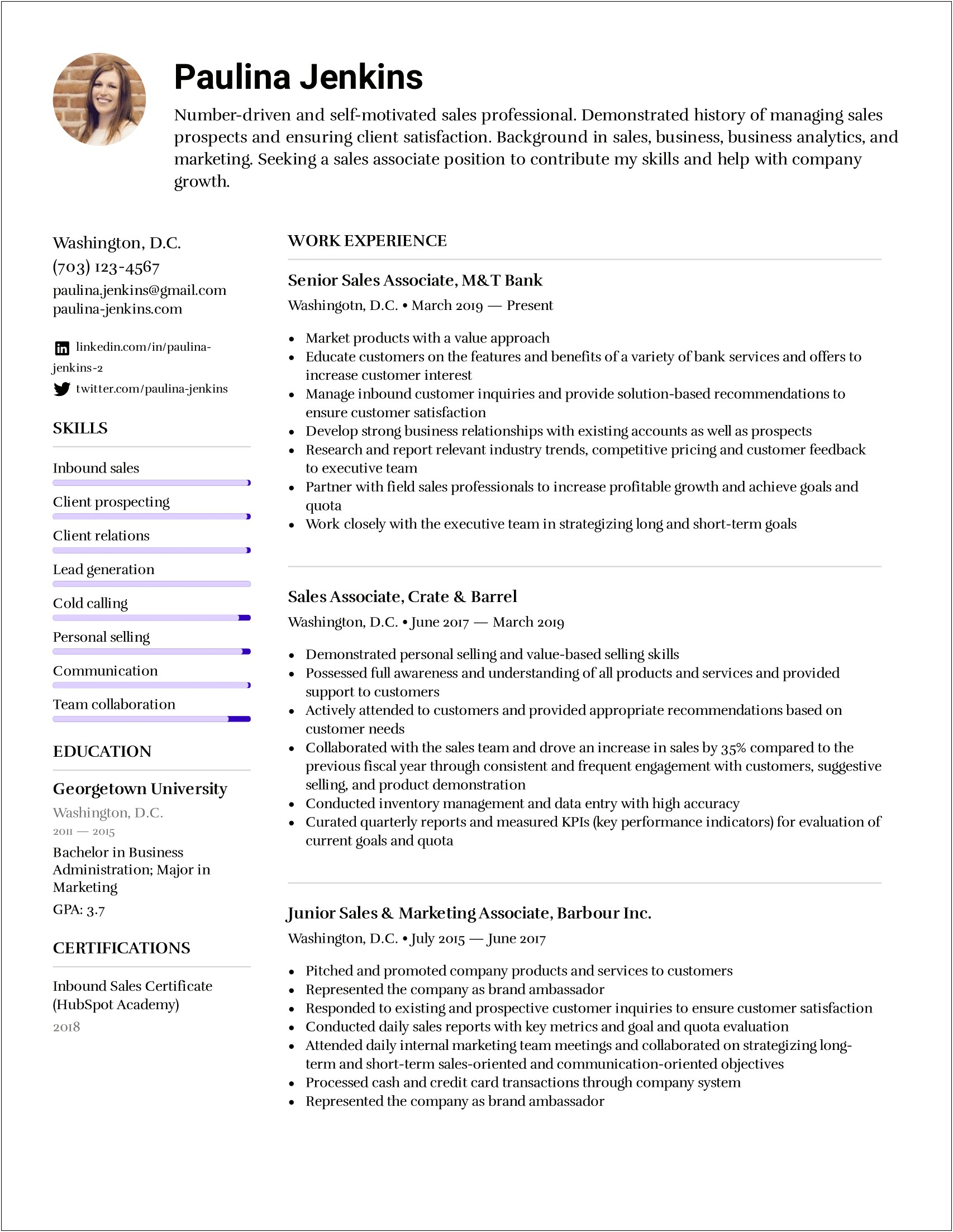 Example Of Resume For Inbound Sales