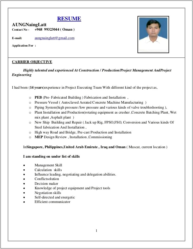 Example Of Resume For Marine Engineer