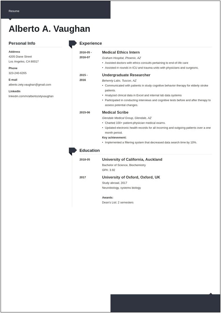Example Of Resume For Medical Student