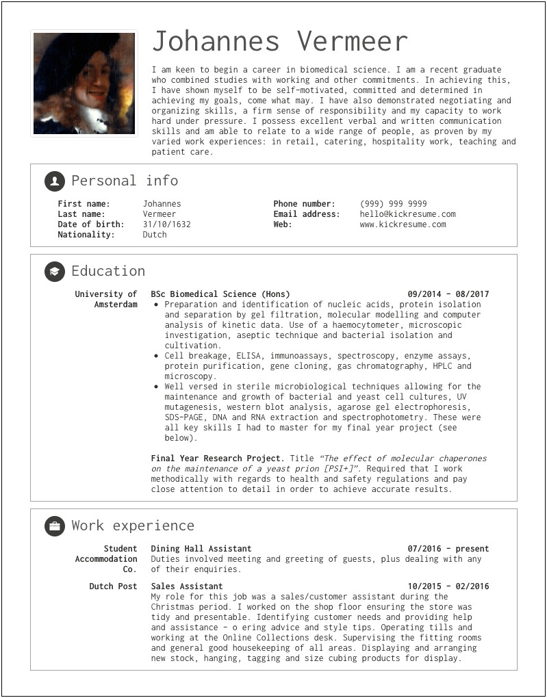 Example Of Resume For Non Graduate