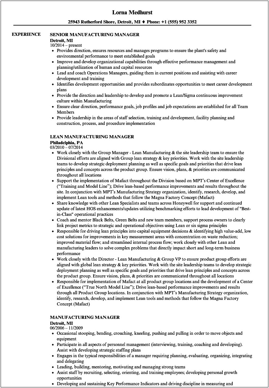 Example Of Resume For Office Administrator Manufacturing