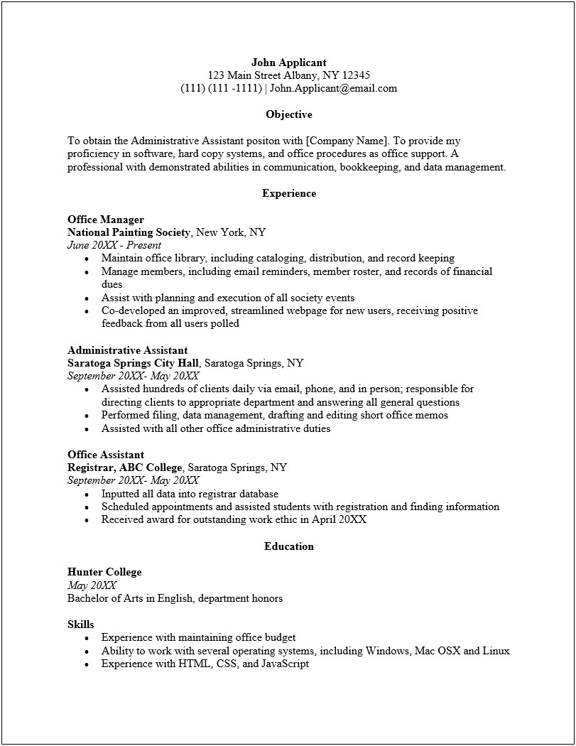 Example Of Resume For Office Manager