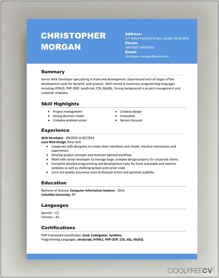 Example Of Resume For Position Without Relevant Skills