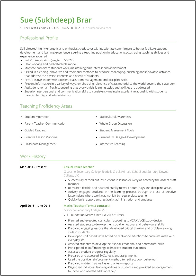 Example Of Resume For Reentry To Teaching Profession