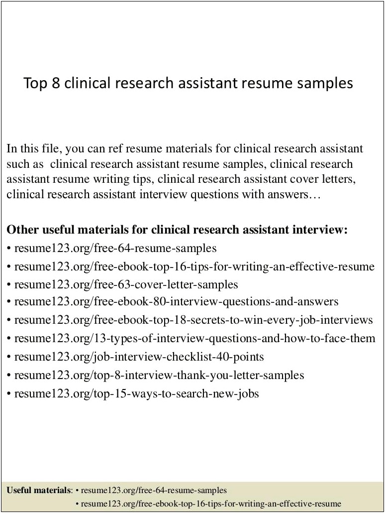 Example Of Resume For Research Assistant
