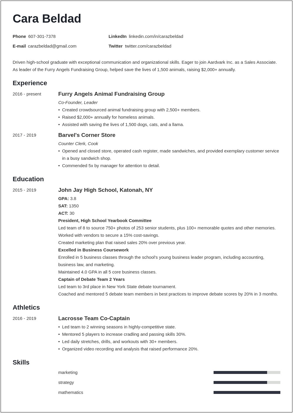 Example Of Resume For Senior High Student