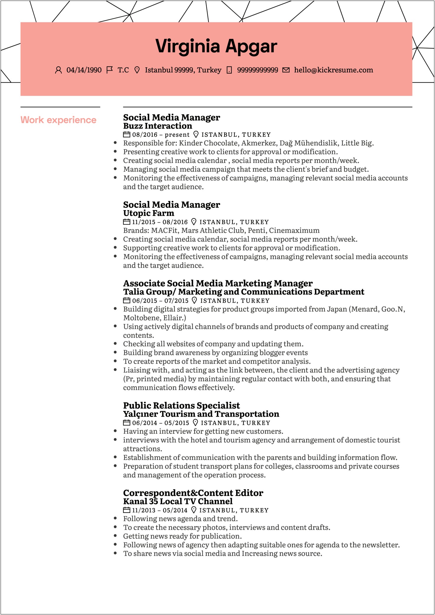 Example Of Resume For Tourism Students