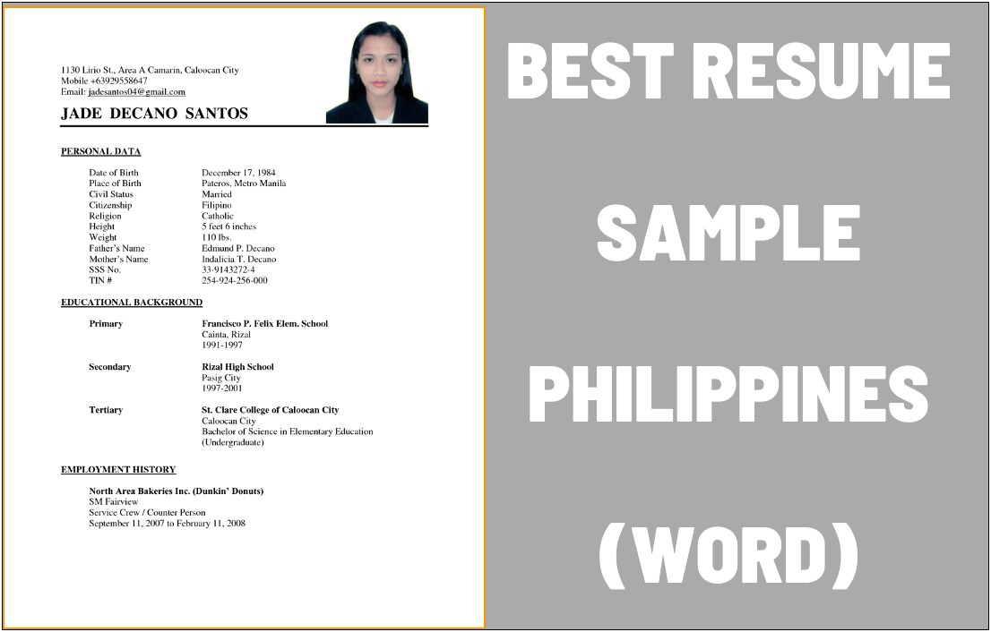 Example Of Resume Format For Ojt