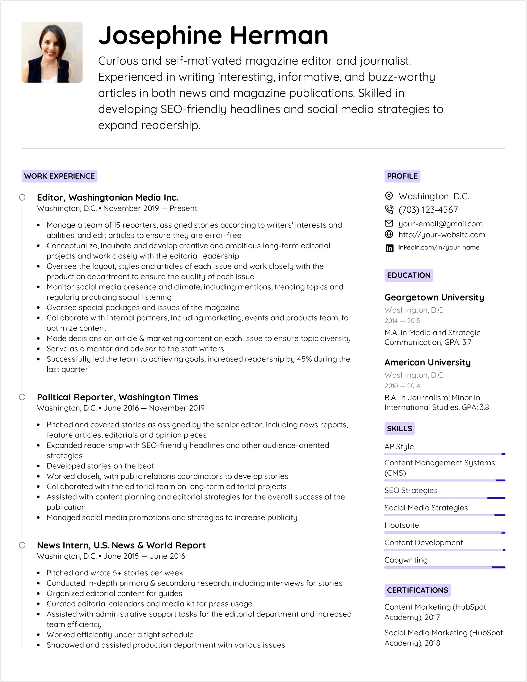 Example Of Resume In Media Communications