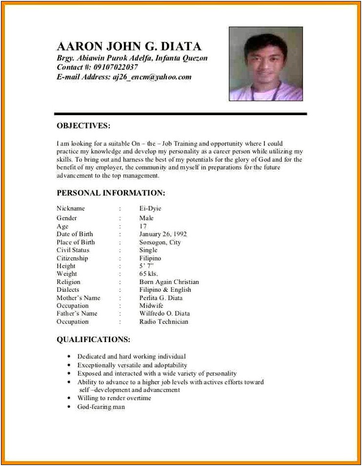 Example Of Resume Letter For Job Application