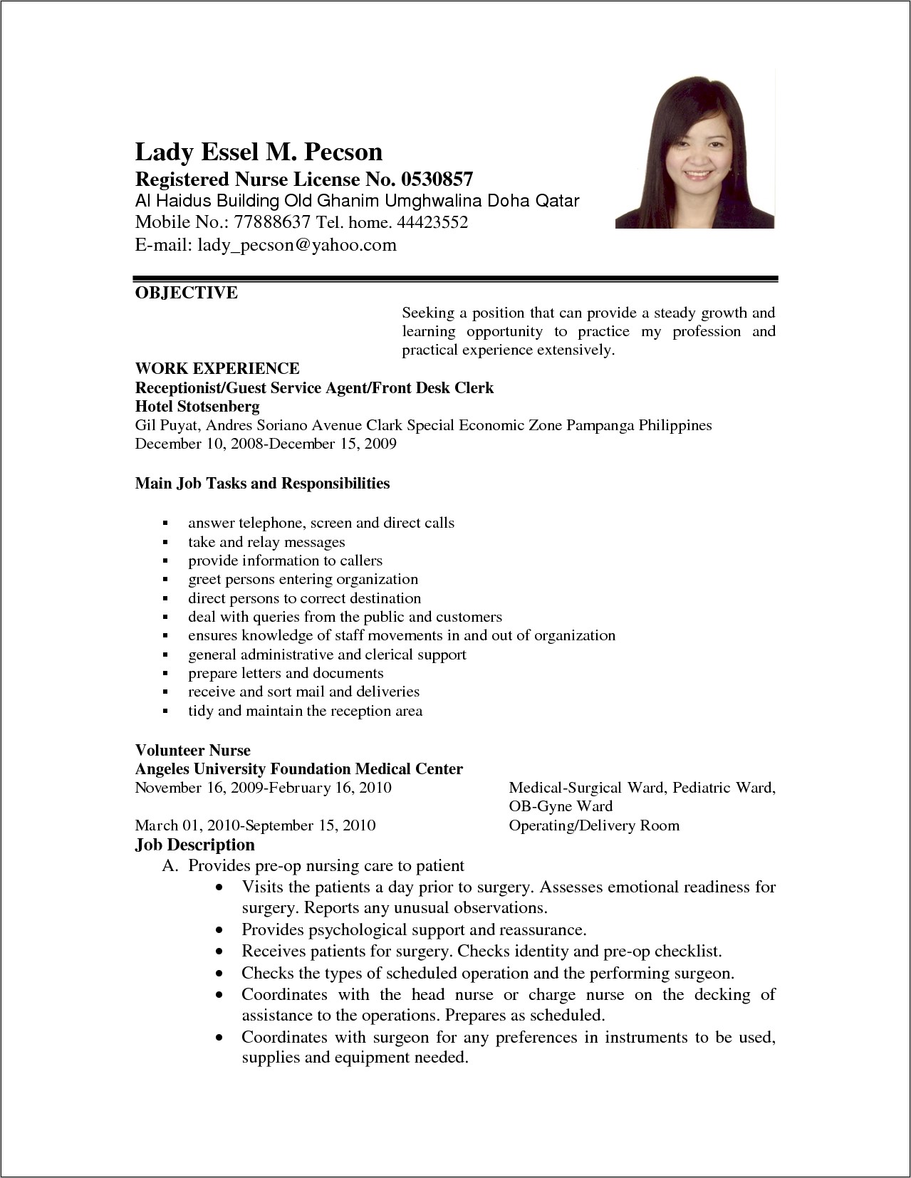 Example Of Resume Letter Format