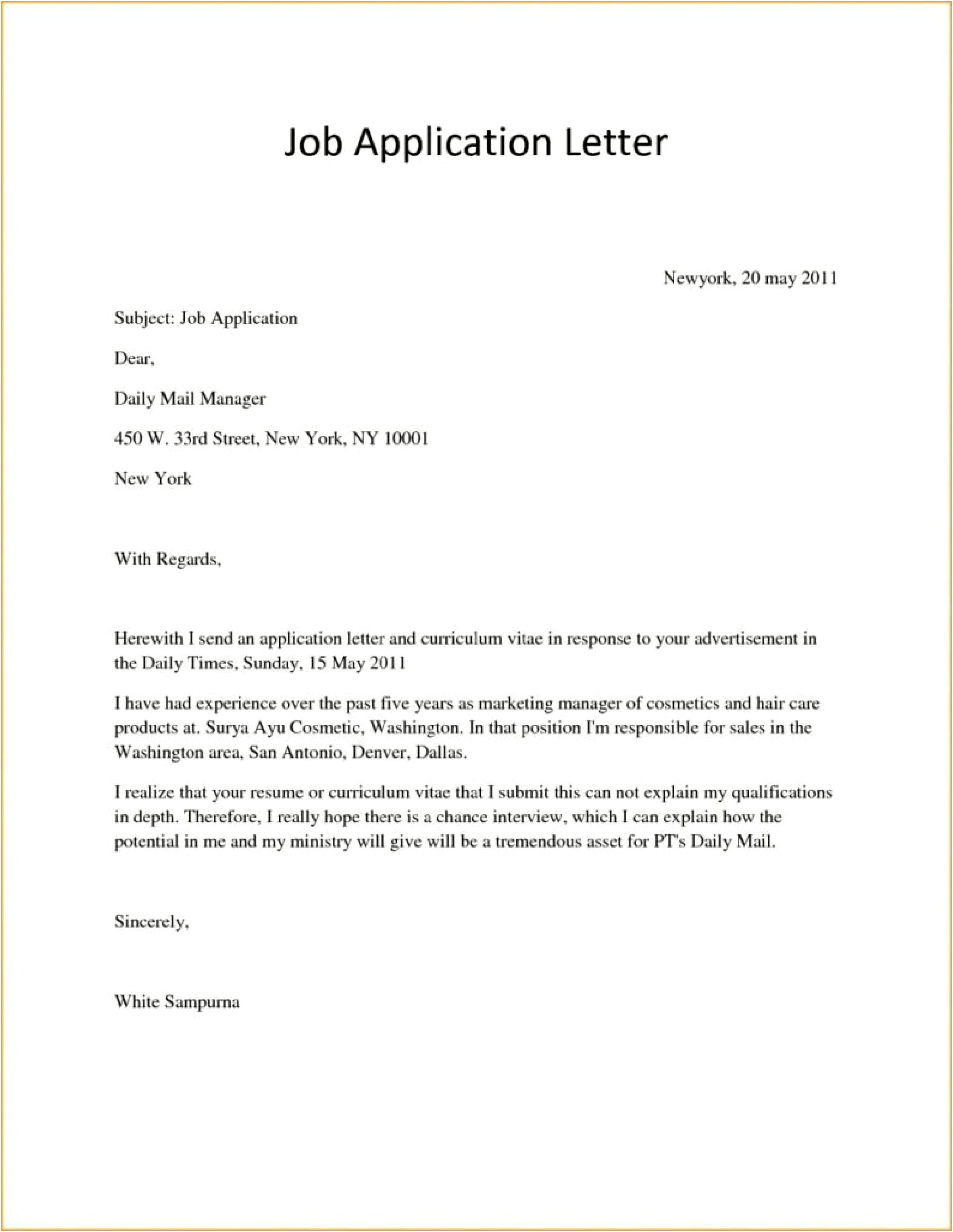 Example Of Resume Letter Pdf