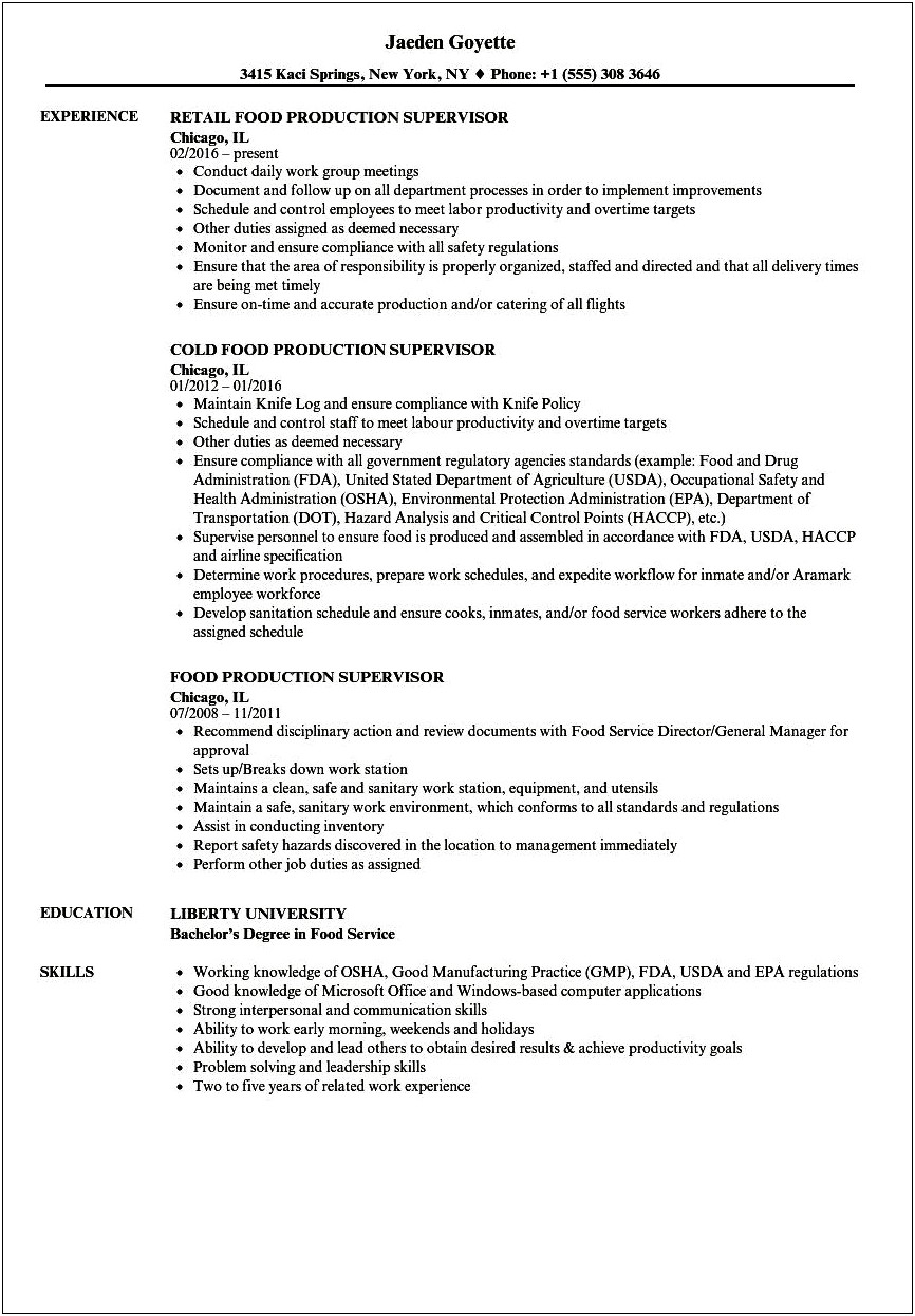 Example Of Resume Objective For Fast Food