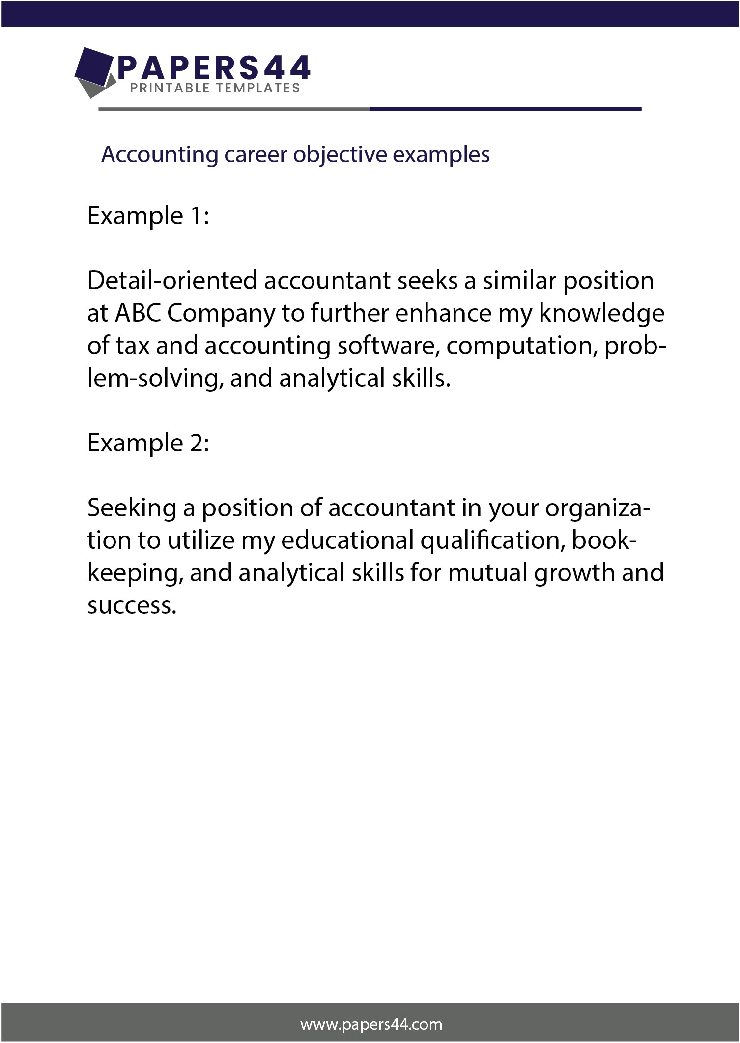 Example Of Resume Objective For Internship