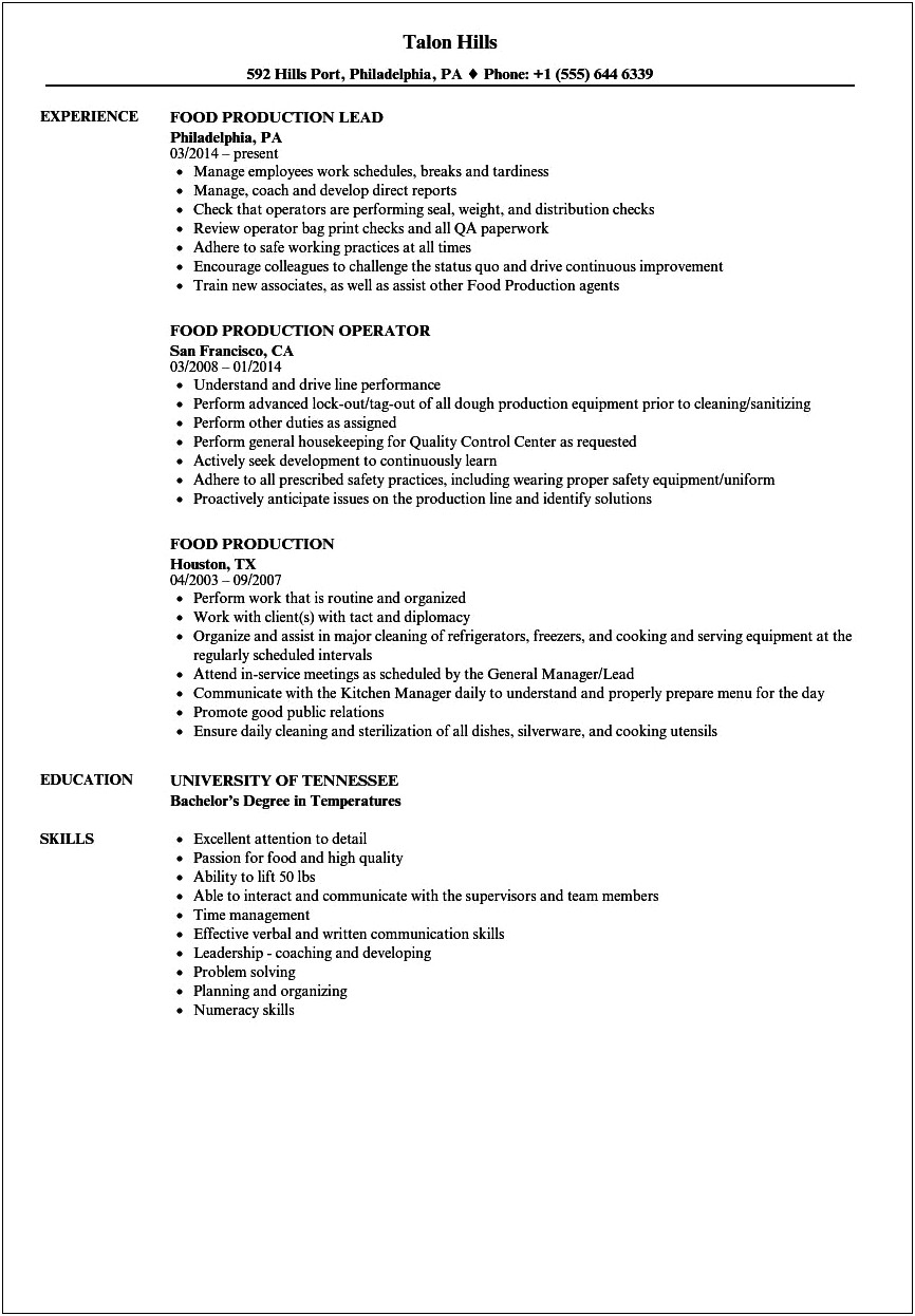 Example Of Resume Objectives For Production Team Member