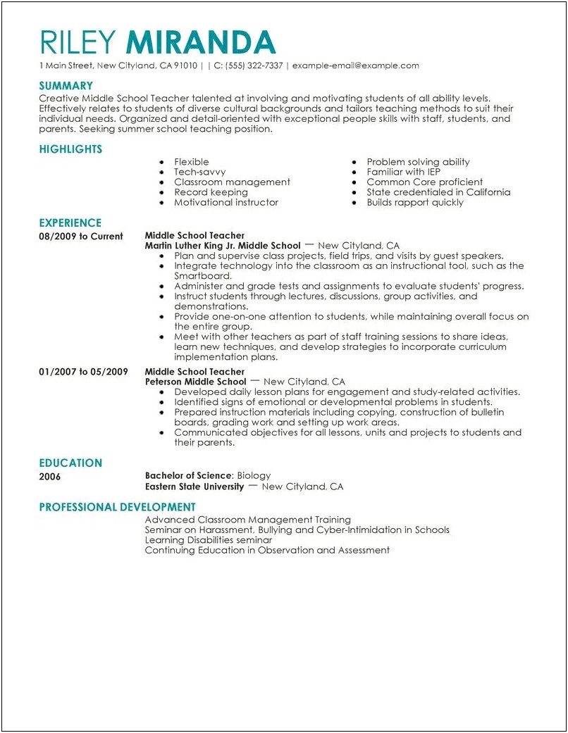 Example Of Resume Of Observation