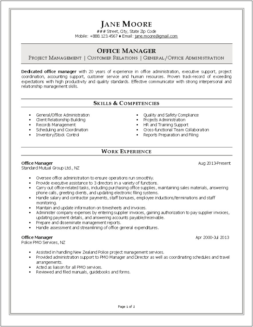 Example Of Resume Office Manager