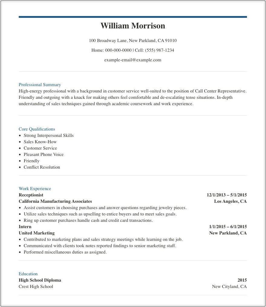 Example Of Resume Professional Experience