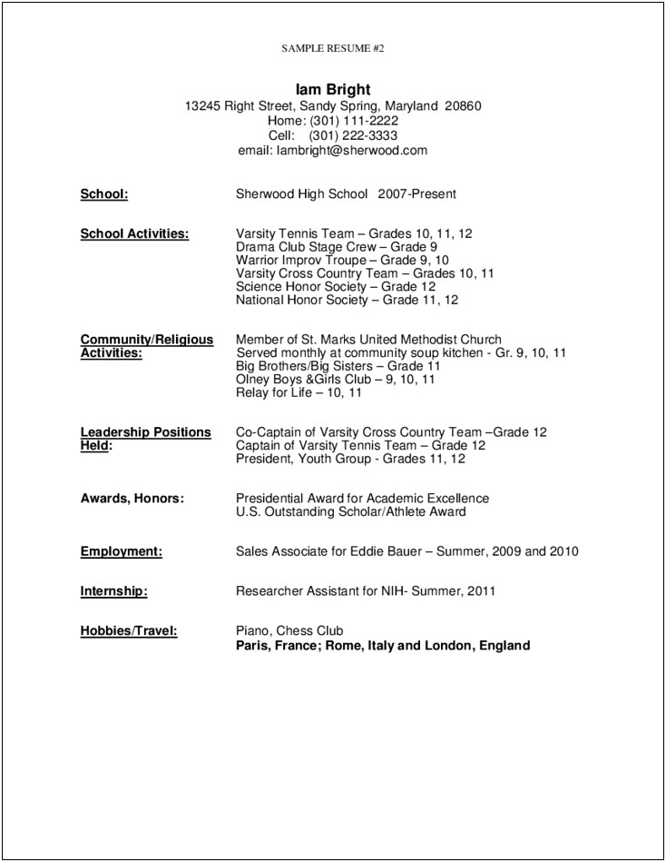 Example Of Resume Template For Grad School
