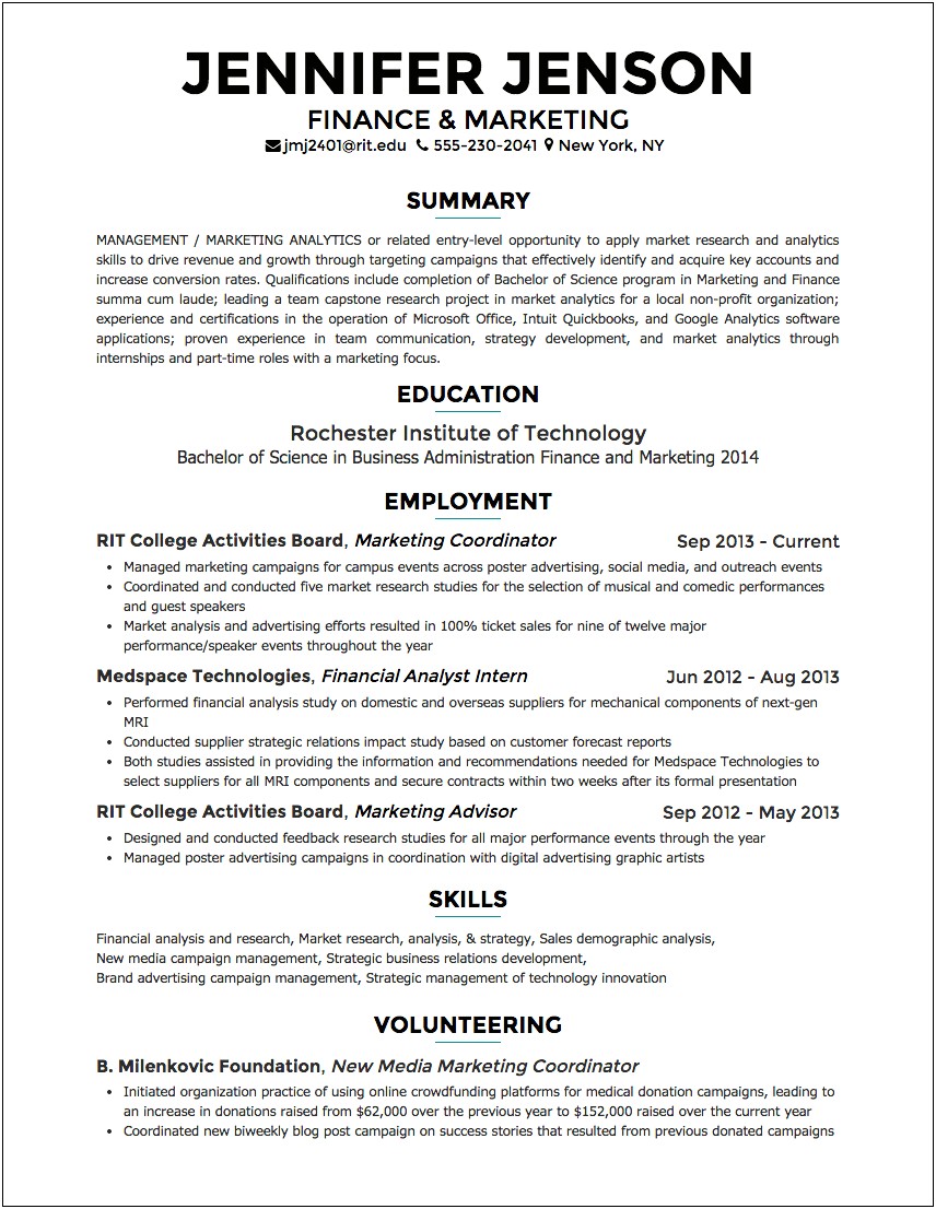 Example Of Resume Template With Volunteering