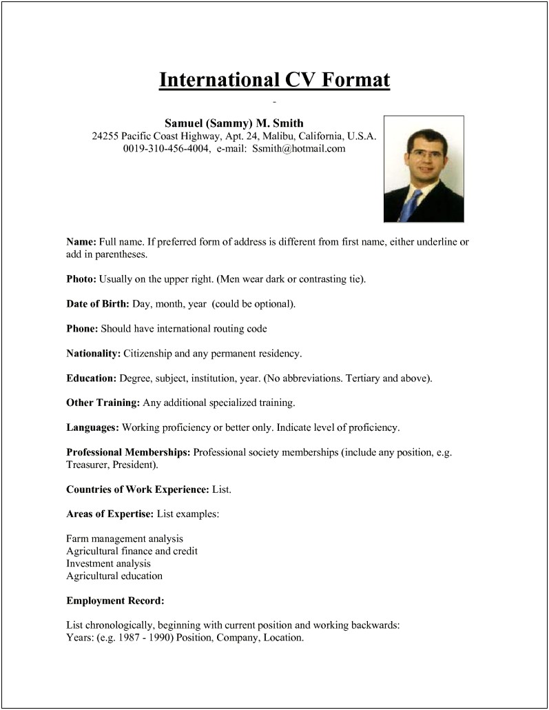 Example Of Resume To Apply Job Abroad