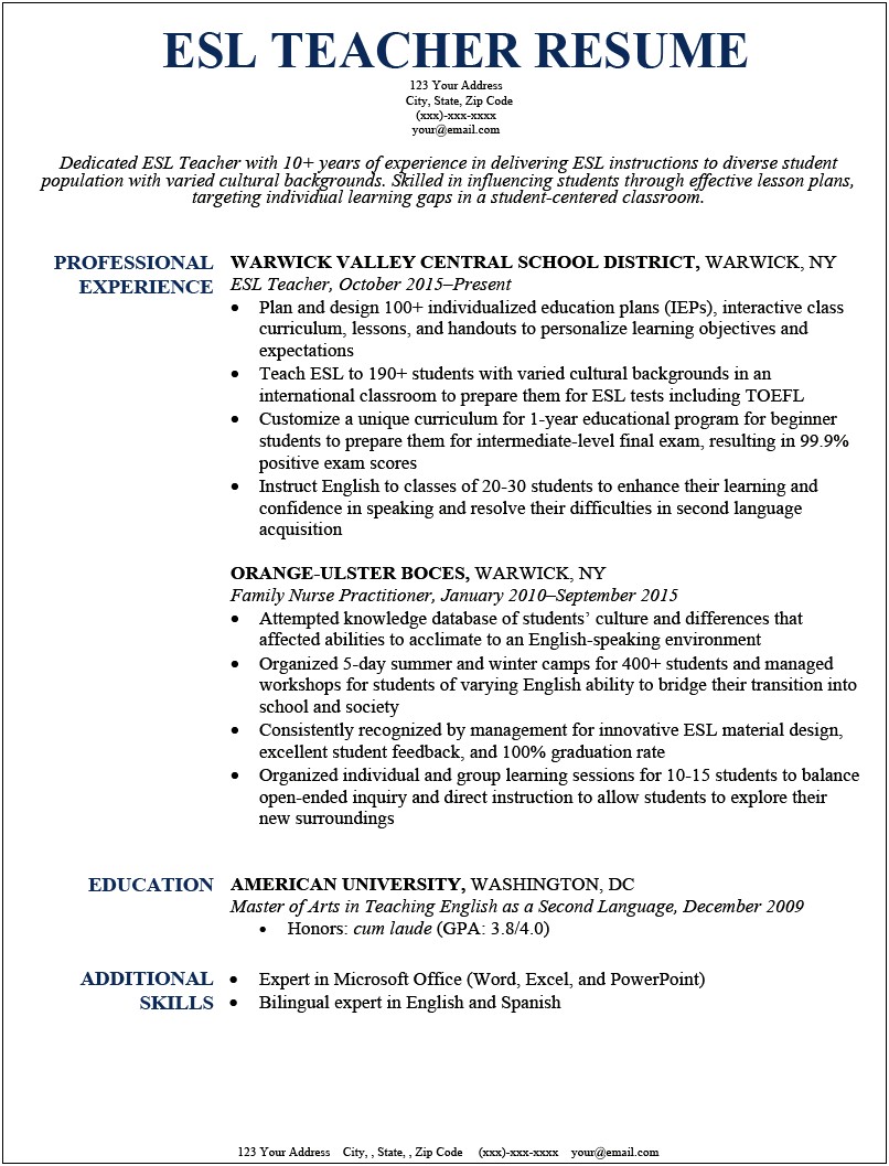 Example Of Resume To Send To A Professor