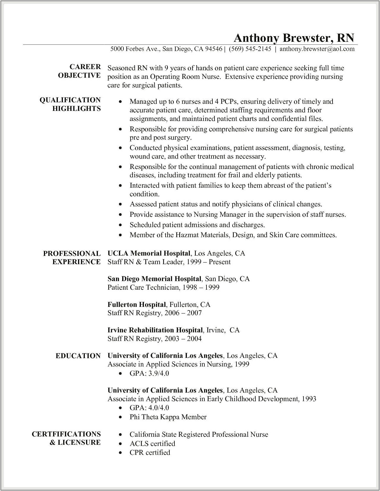 Example Of Resume With Cpr Cert