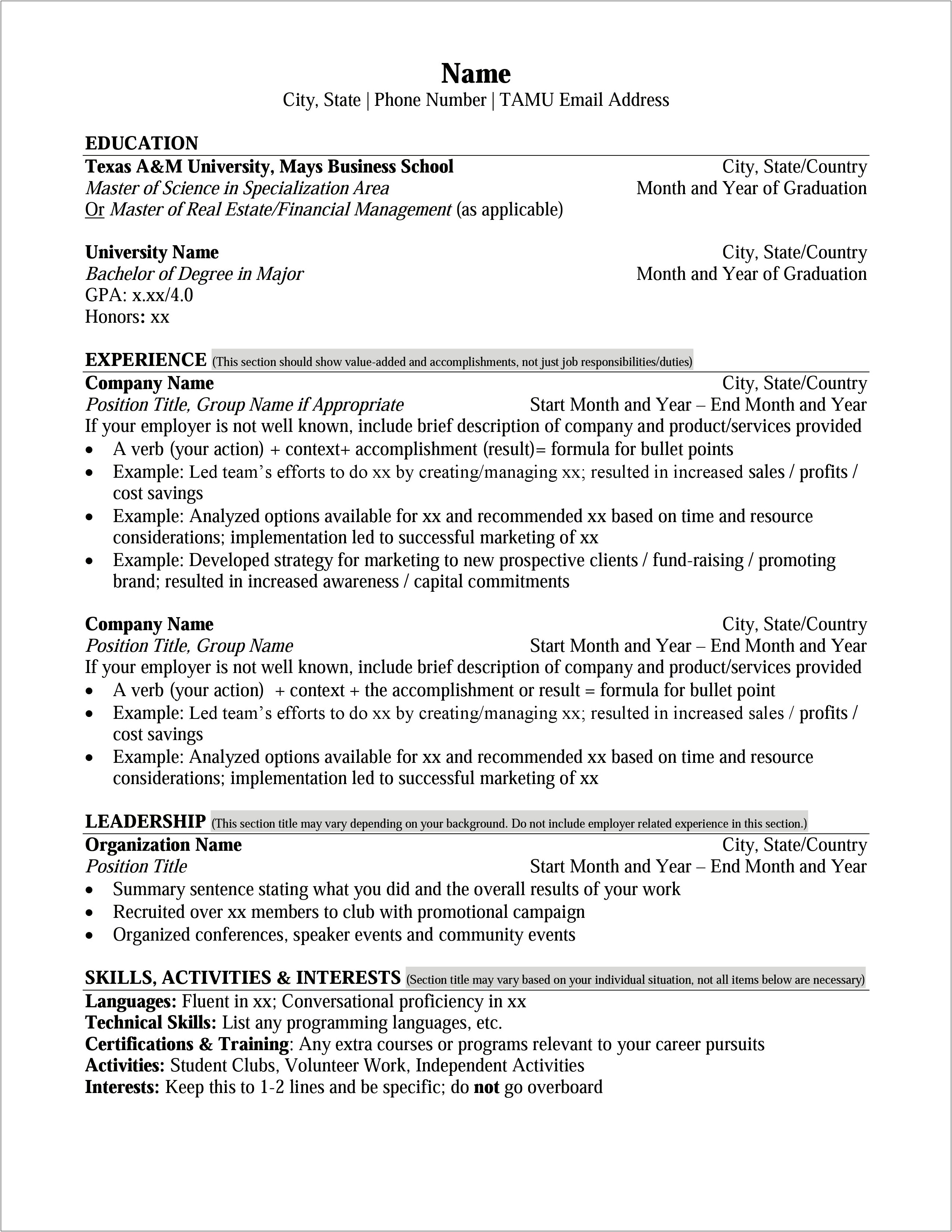 Example Of Resume With Masters Degree
