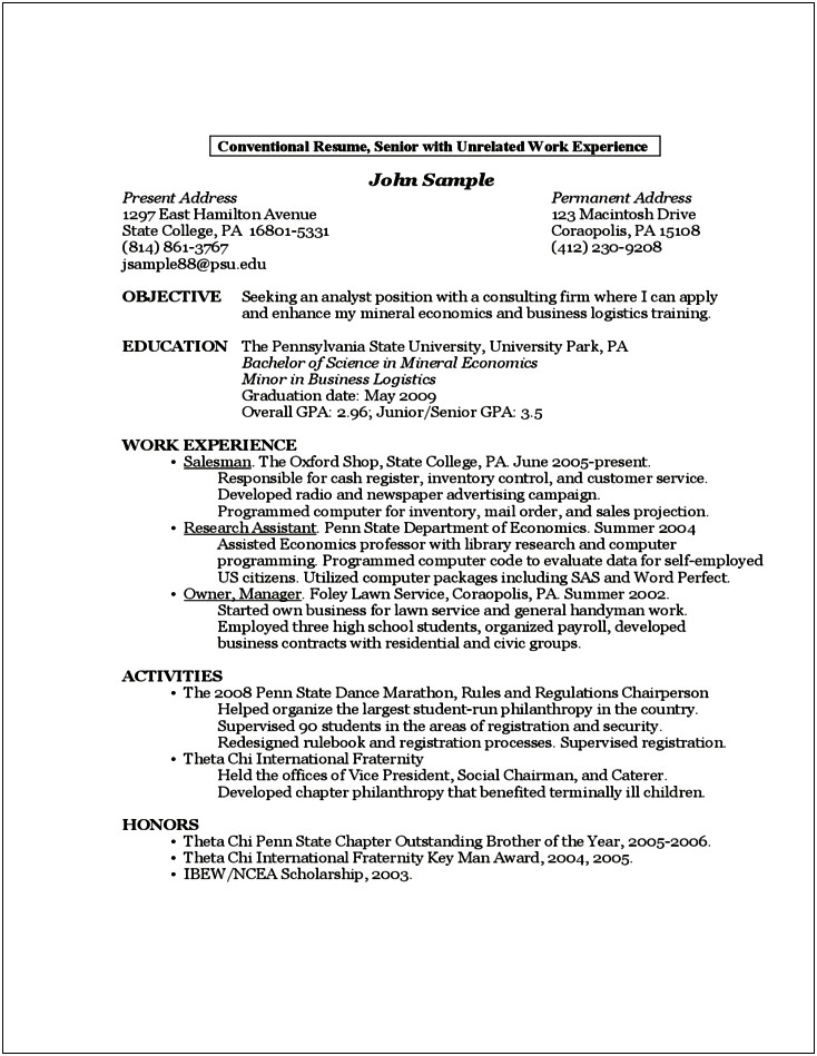 Example Of Resume With Philantropy