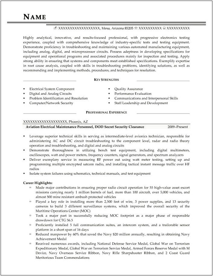 Example Of Resume With Security Clearance