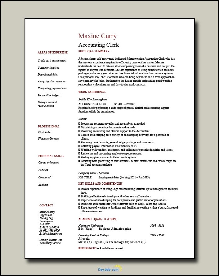 Example Of Resumes For Accounting