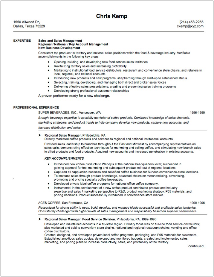Example Of Resumes For Sales