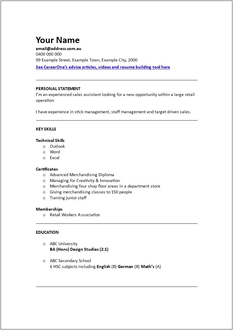 Example Of Retail Assistant Resume