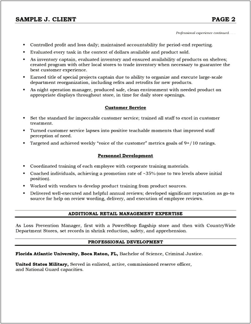 Example Of Retail Manager Resume 2019