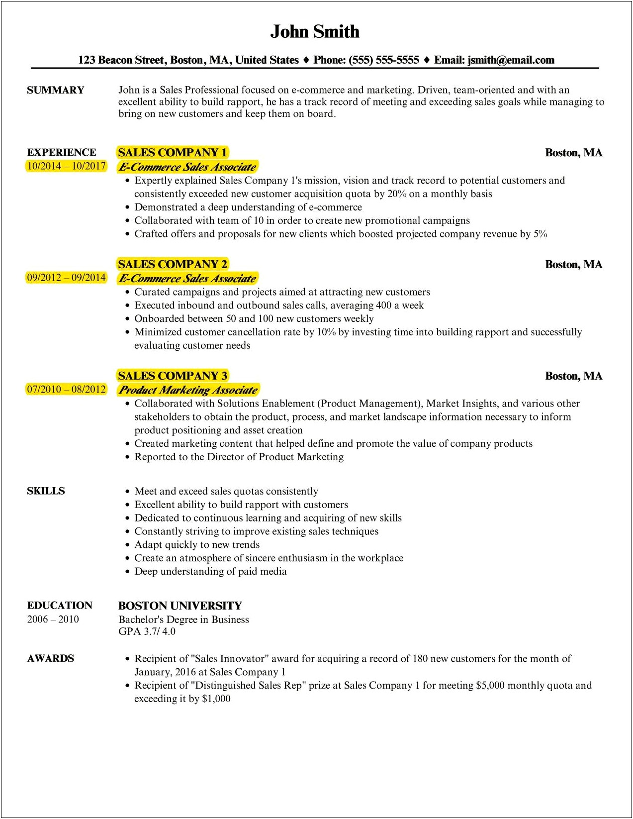 Example Of Reverse Chronological Resume