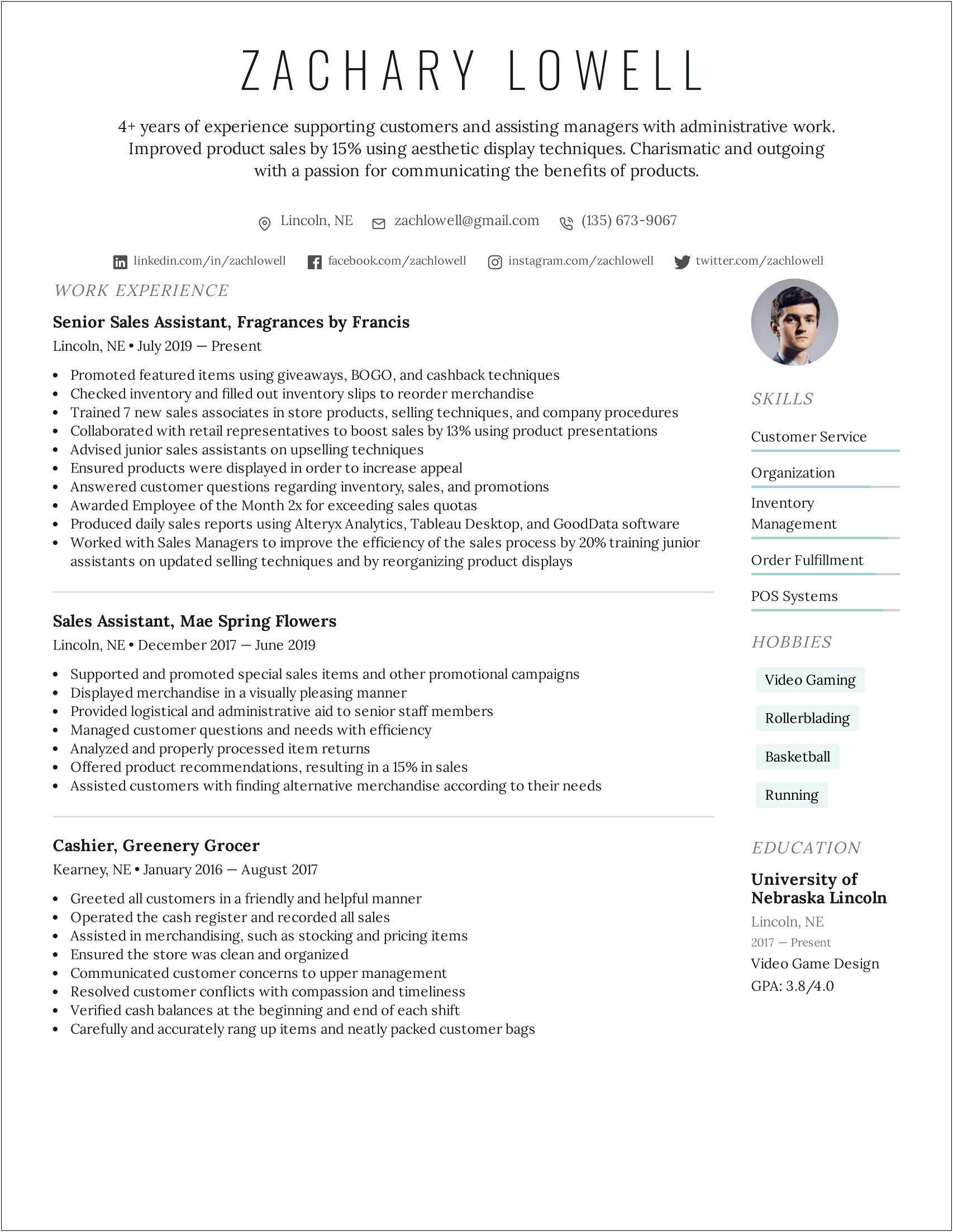 Example Of Sales Customer Service Resume
