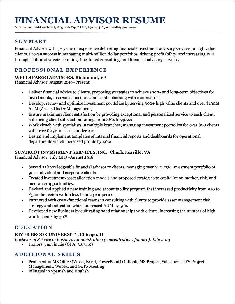 Example Of Skills In Resume For Finance