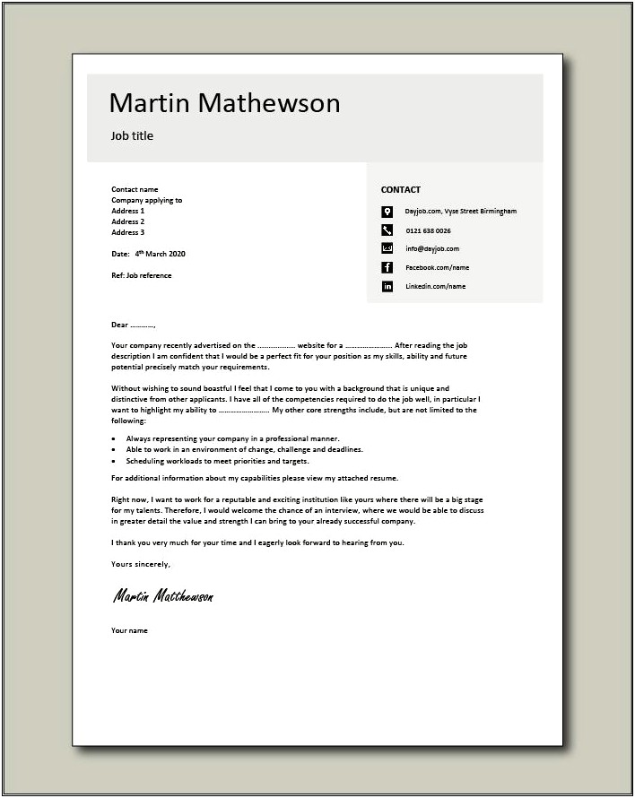 Example Of Solicited Application Letter With Resume