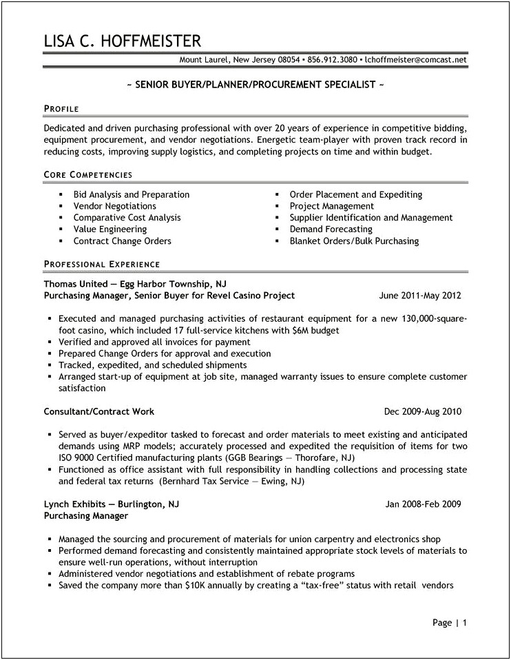 Example Of Sourcing Specialist Resume
