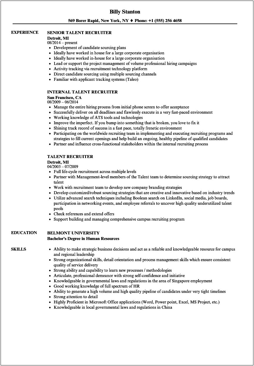 Example Of Staffing Coordinator Resume