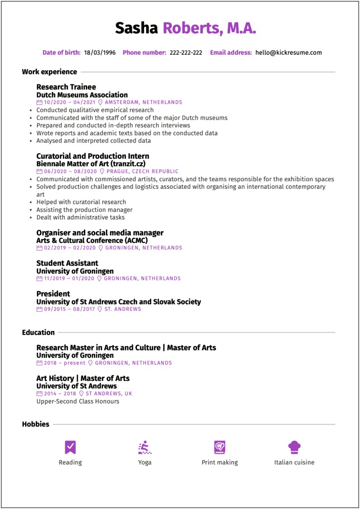 Example Of Student Resume For Internship